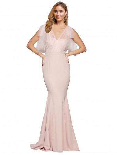 Cheap Double Bow Full Length Sweetheart Crepe Prom Dress with Tulle Overlay UK