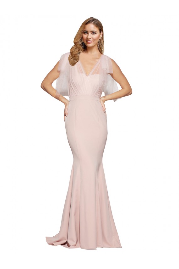 Cheap Double Bow Full Length Sweetheart Crepe Prom Dress with Tulle Overlay UK