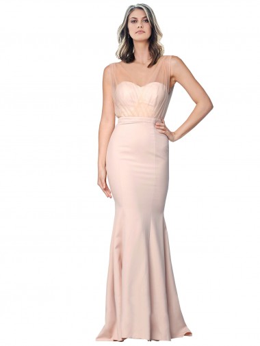 Cheap Full Length Sweetheart Crepe Prom Dress with Tulle Overlay UK