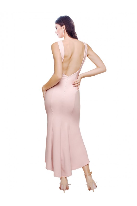 Cheap High Neck Low V-Back Midi Length Crepe Cocktail Dress / Prom Dress UK