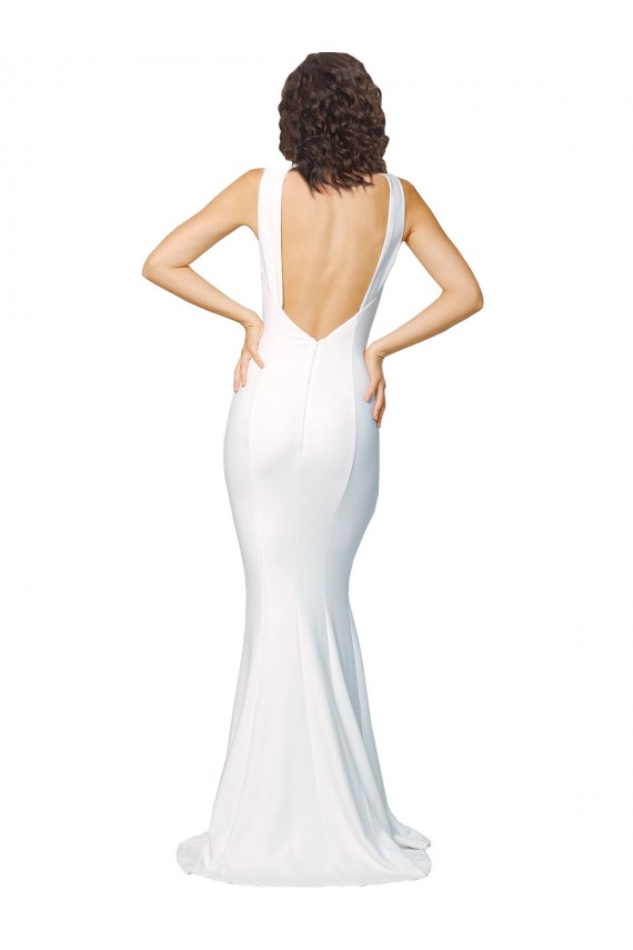 Cheap High Neck Low V-Back Long Crepe Prom Dress UK