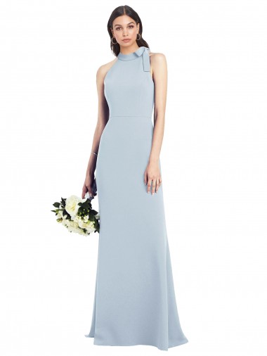 Cheap Halter Bow Neck Open Back Soft Full Length Trumpet Prom Dress UK
