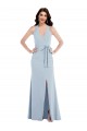 Cheap Open Back Halter Maxi Crepe Prom Dress with Draped Bow UK