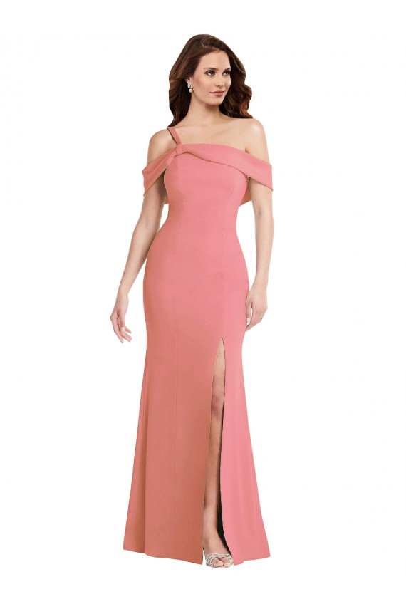 Cheap One Shoulder Draped Cuff Maxi Prom Dress with Front Slit UK