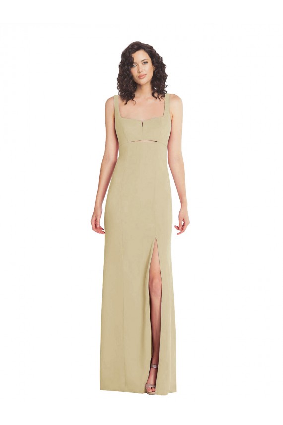 Cheap Wide Strap Slash Cutout Empire Crepe Prom Dress with Front Slit UK