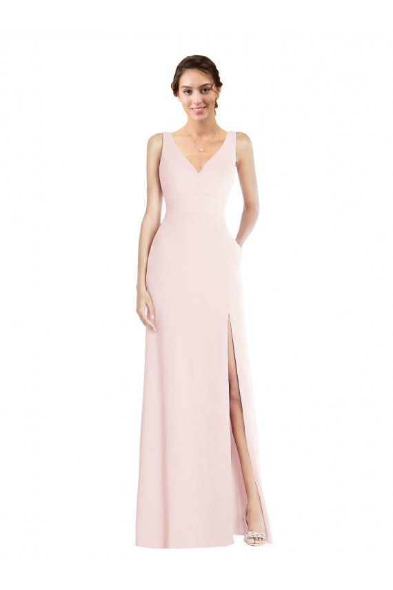 Cheap Square Neck Low Back A-Line Prom Dress with Front Slit and Pockets UK