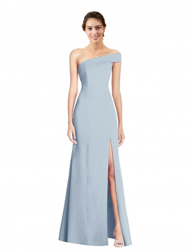 Cheap Asymmetrical Off the Shoulder Cuff Trumpet Crepe Prom Dress With Front Slit UK