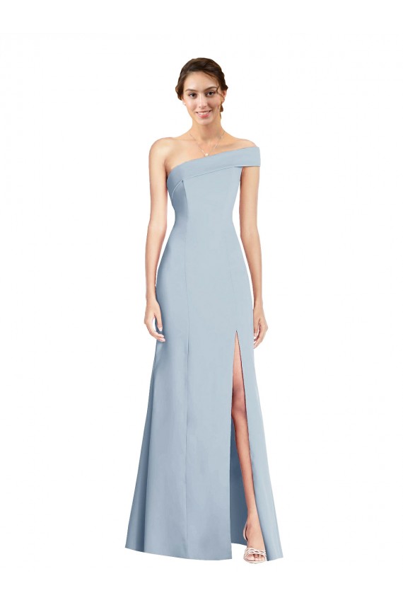 Cheap Asymmetrical Off the Shoulder Cuff Trumpet Crepe Prom Dress With Front Slit UK