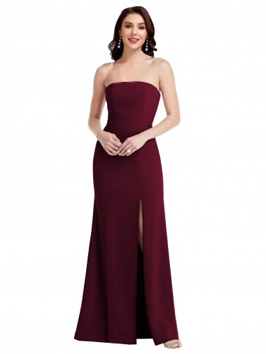 Cheap Strapless Crepe Maxi Prom Dress with Front Slit UK