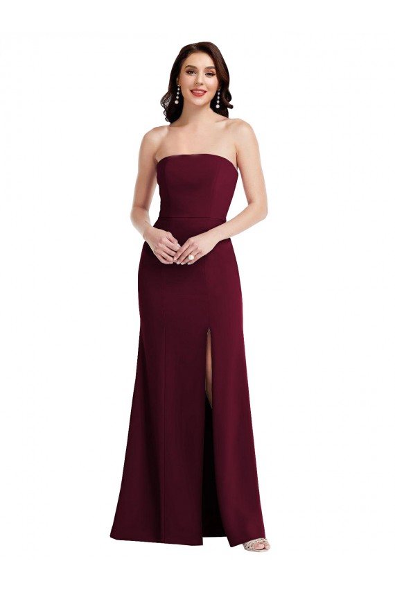 Cheap Strapless Crepe Maxi Prom Dress with Front Slit UK