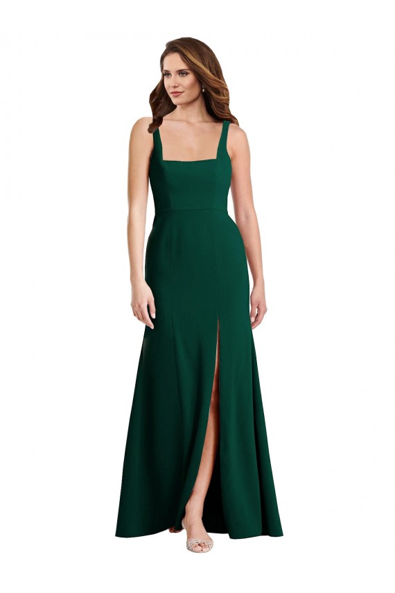 Cheap Square Neck Trumpet Maxi Prom Dress with Front Slit UK