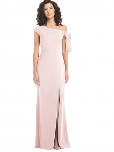 Cheap Off the Shoulder Tie Detail Trumpet Crepe Prom Dress with Front Slit UK