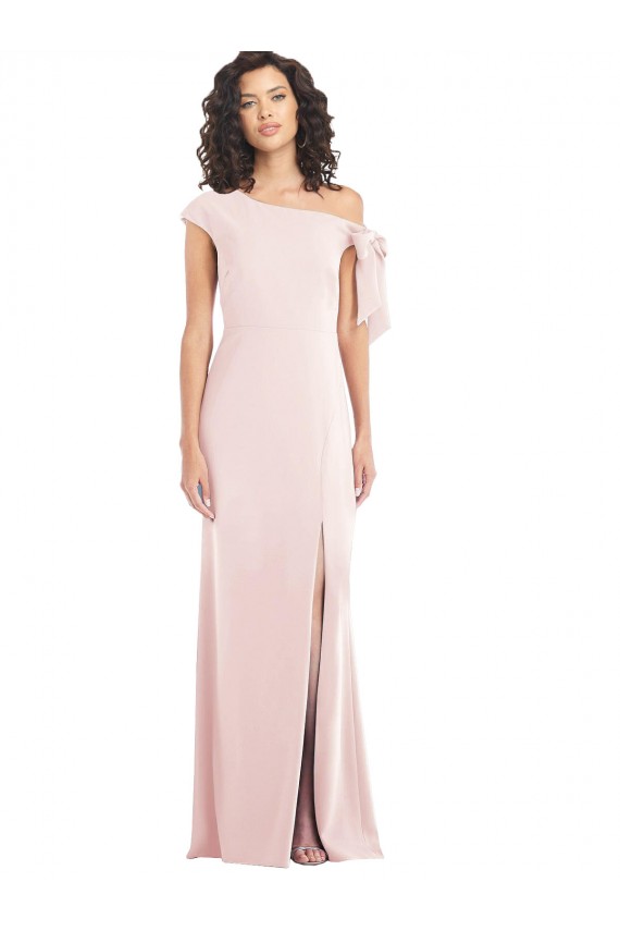 Cheap Off the Shoulder Tie Detail Trumpet Crepe Prom Dress with Front Slit UK