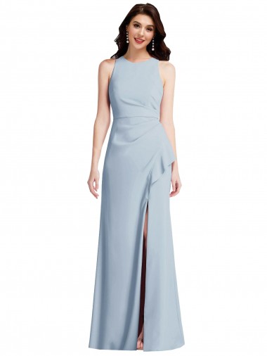 Cheap Halter Maxi Prom Dress with Cascade Ruffle Slit UK
