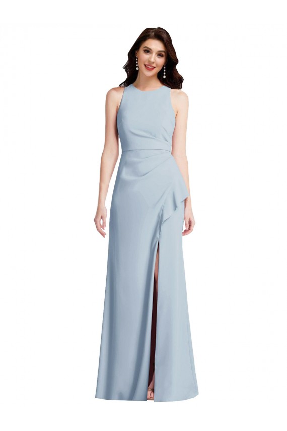 Cheap Halter Maxi Prom Dress with Cascade Ruffle Slit UK