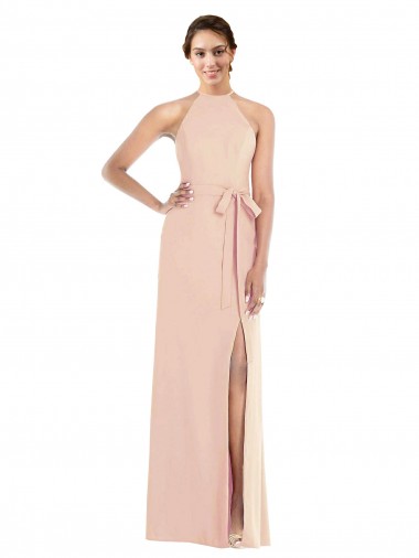 Cheap Halter Criss Cross Cutout Back Maxi Crepe Prom Dress UK