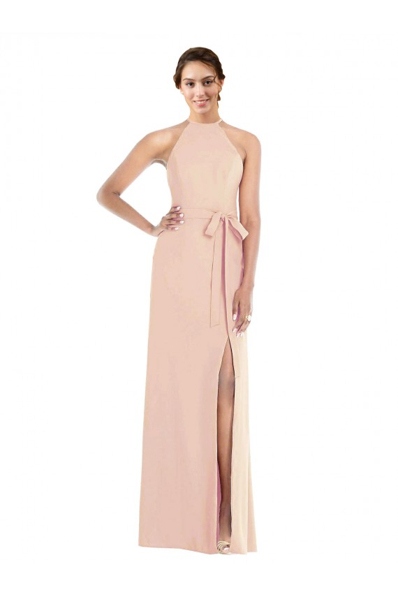 Cheap Halter Criss Cross Cutout Back Maxi Crepe Prom Dress UK
