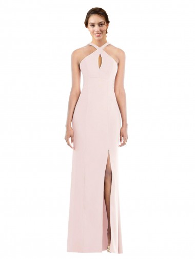 Cheap Criss Cross Halter Princess Line Trumpet Crepe Prom Dress UK