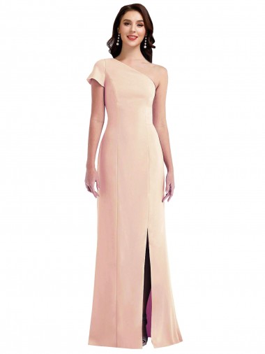 Cheap One Shoulder Cap Sleeves Trumpet Crepe Prom Dress with Front Slit UK