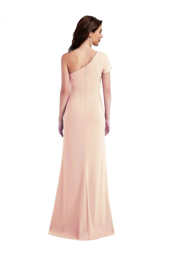 Cheap One Shoulder Cap Sleeves Trumpet Crepe Prom Dress with Front Slit UK