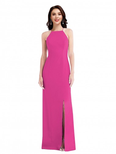 Cheap Open Back High Neck Halter Trumpet Crepe Prom Dress UK