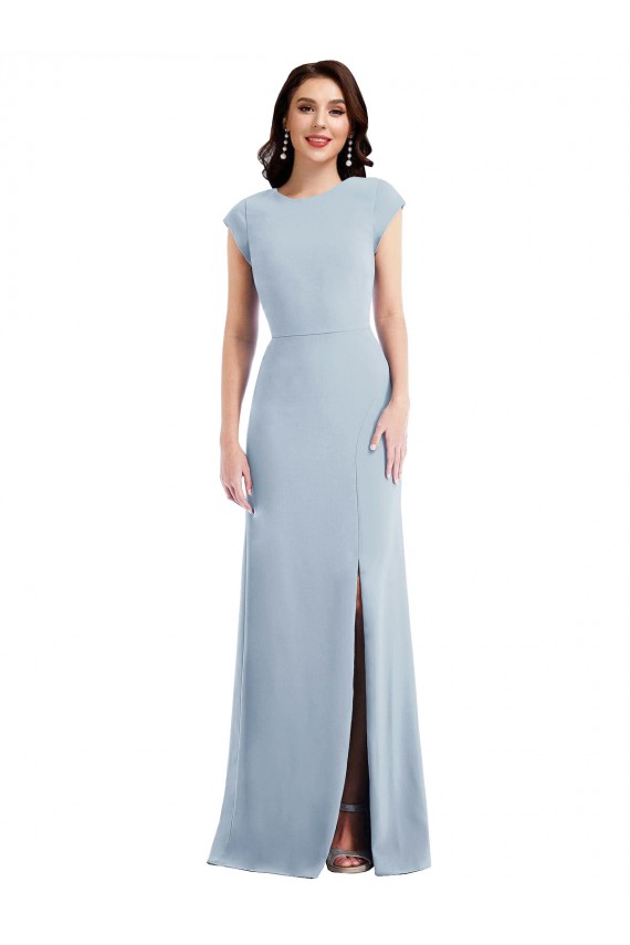 Cheap Cap Sleeve Open Back Trumpet Crepe Prom Dress with Front Slit UK