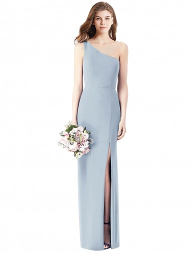 Cheap One Shoulder Crepe Trumpet Prom Dress with Front Slit UK
