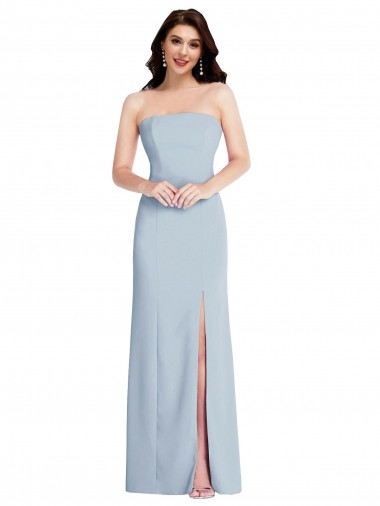 Cheap Strapless Scoop Back Maxi Crepe Prom Dress with Front Slit UK