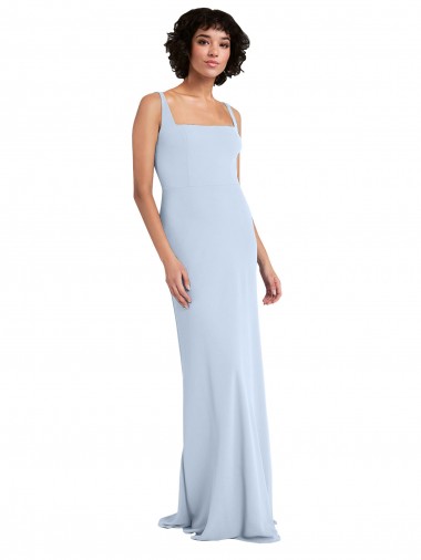 Cheap Slim Square Neck Fit and Flare Full Length Stretch Crepe Prom Dress UK