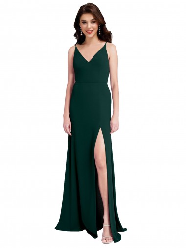 Cheap Slim A-Line V-Neck Full Length Crepe Prom Dress with Side Slit UK
