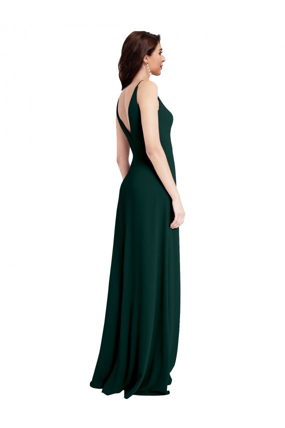 Cheap Slim A-Line V-Neck Full Length Crepe Prom Dress with Side Slit UK
