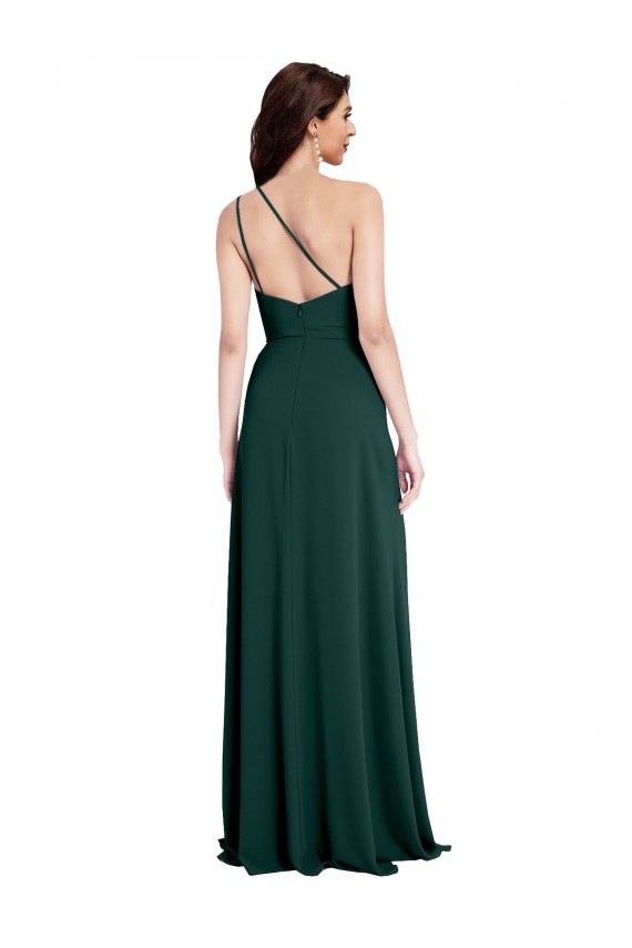 Cheap A-Line Slim One Shoulder Crepe Prom Dress with Asymmetrical Straps and Side Slit UK