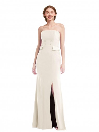 Cheap Long Strapless Tuxedo Maxi Prom Dress with Front Slit & Pockets UK