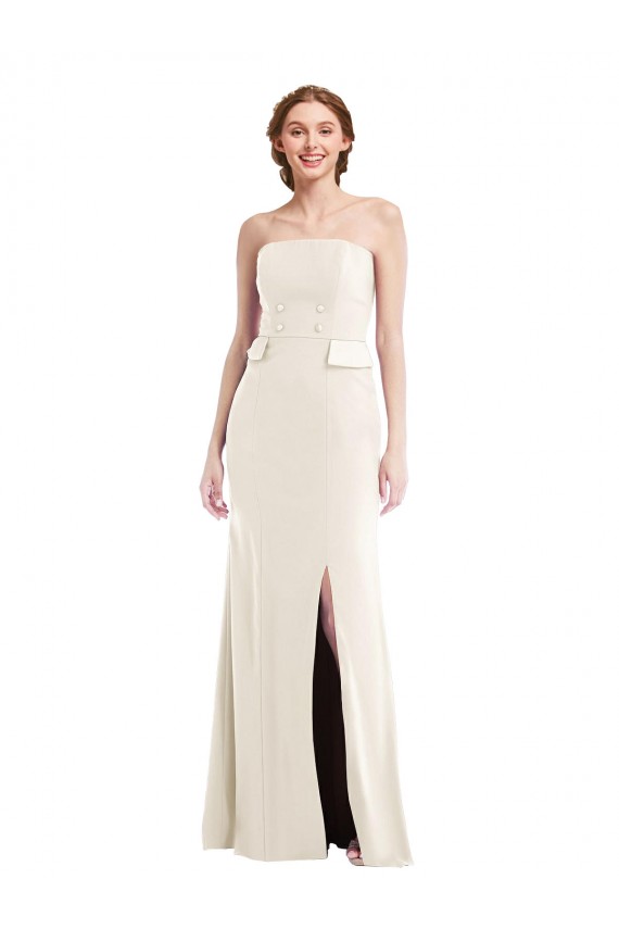 Cheap Long Strapless Tuxedo Maxi Prom Dress with Front Slit & Pockets UK