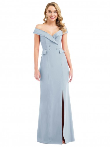 Cheap Off the Shoulder Tuxedo Maxi Prom Dress with Front Slit UK