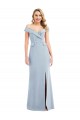 Cheap Off the Shoulder Tuxedo Maxi Prom Dress with Front Slit UK