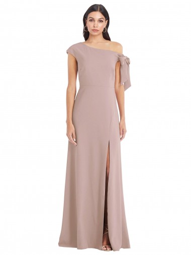 Cheap Off the Shoulder Tie Detail Maxi Crepe Prom Dress with Front Slit UK