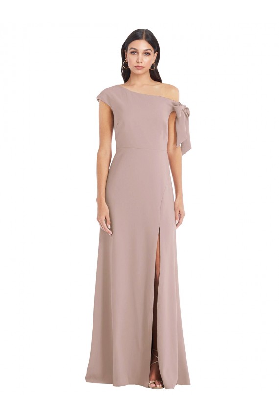 Cheap Off the Shoulder Tie Detail Maxi Crepe Prom Dress with Front Slit UK