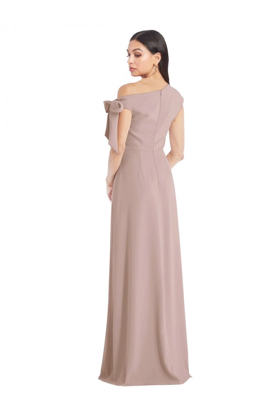 Cheap Off the Shoulder Tie Detail Maxi Crepe Prom Dress with Front Slit UK