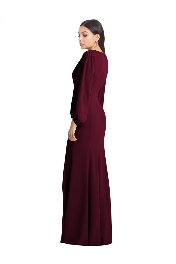 Cheap Long Puff Sleeve V-Neck Trumpet Maxi Prom Dress UK