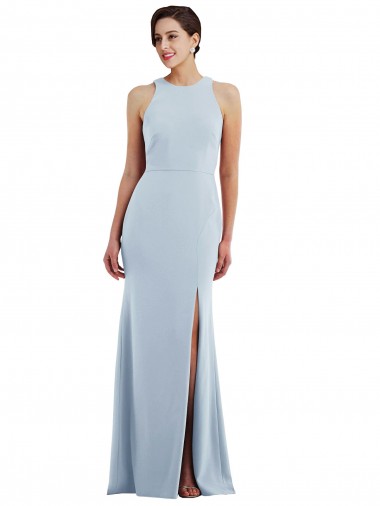 Cheap Cutout Open Back Halter Maxi Crepe Prom Dress with Scarf Tie UK