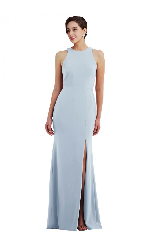 Cheap Cutout Open Back Halter Maxi Crepe Prom Dress with Scarf Tie UK