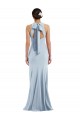 Cheap Cutout Open Back Halter Maxi Crepe Prom Dress with Scarf Tie UK