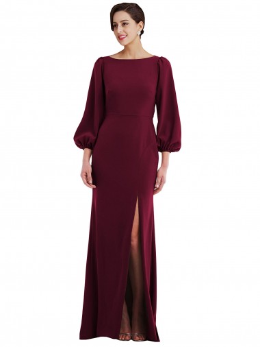 Cheap Bishop Sleeve Open Back Trumpet Crepe Prom Dress with Scarf Tie UK