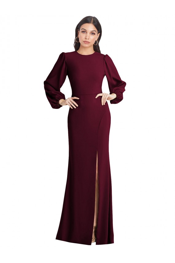 Cheap Puff Sleeves Long Maxi Briddesmaid Dress with Cutout Tie Back UK