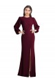 Cheap Puff Sleeves Long Maxi Briddesmaid Dress with Cutout Tie Back UK
