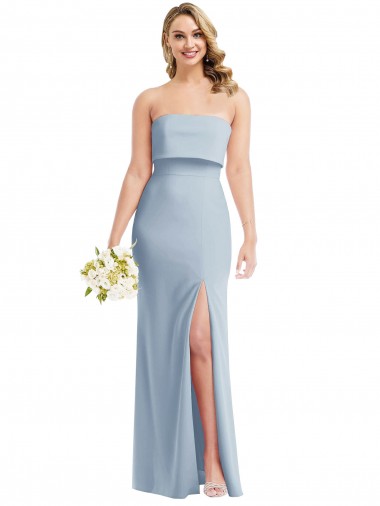 Cheap Strapless Overlay Bodice Crepe Maxi Prom Dress with Front Slit UK