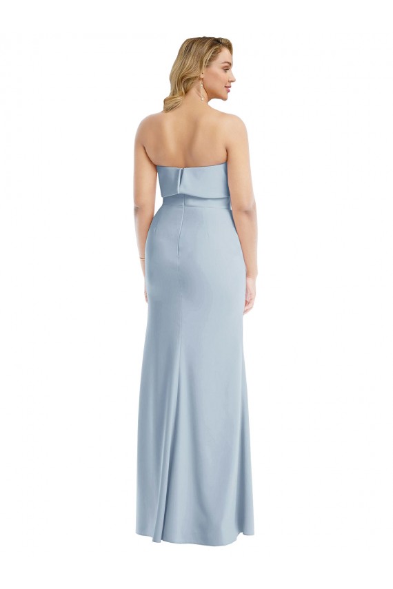 Cheap Strapless Overlay Bodice Crepe Maxi Prom Dress with Front Slit UK