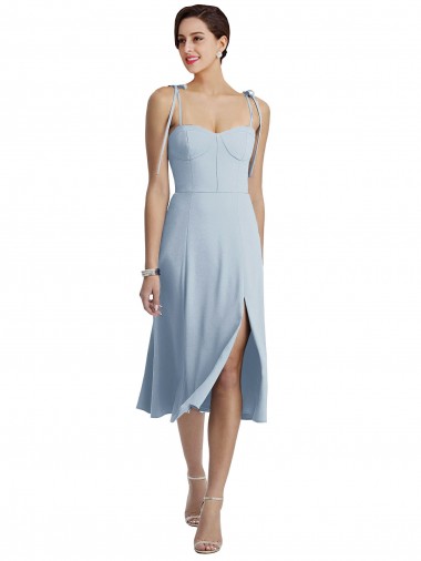 Cheap Midi Cocktail Length Bustier Crepe Prom Dress with Back Bow Straps UK