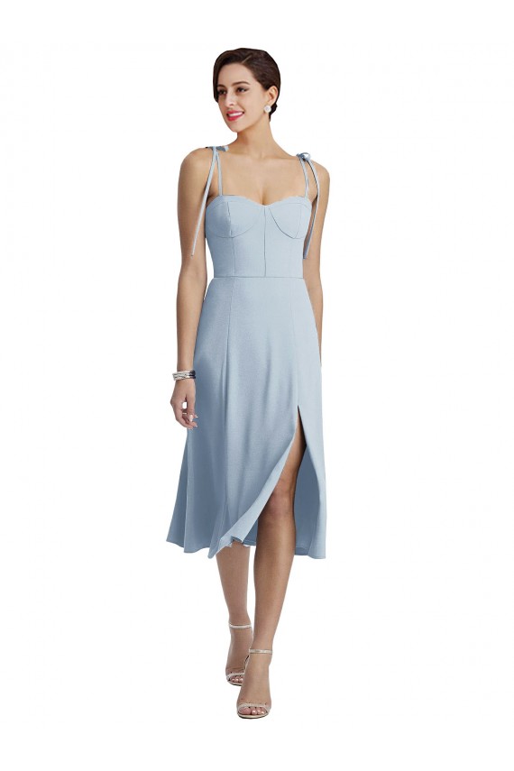 Cheap Midi Cocktail Length Bustier Crepe Prom Dress with Back Bow Straps UK